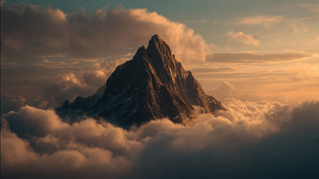 Soft peach sunset over mountains.