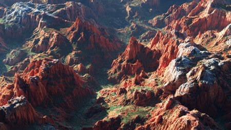 Canyon sunrise with golden mist.