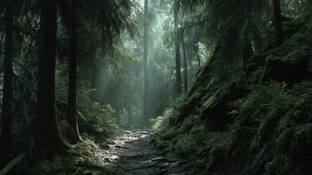 Bright greens dominate the canopy, giving a lively and vibrant mood.