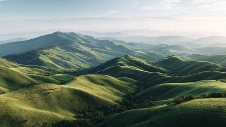 Leaves form a glowing green mosaic above the fall.の写真素材