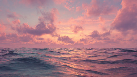 Warm evening sky with streaks of red clouds.