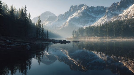 Panoramic view of a mountain peakの写真素材
