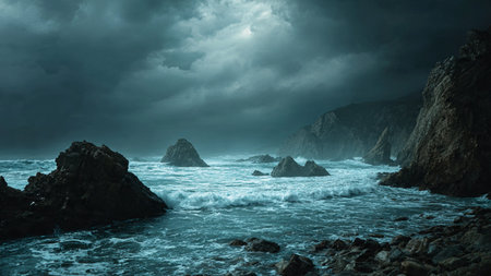 The water shines brightly as it falls, cooling the deep tones of the moss below.の写真素材