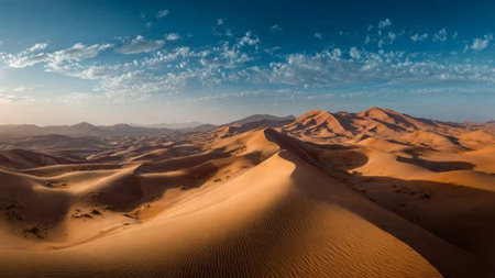 Panoramic view of sand dunes in the Sahara desert, Morocco