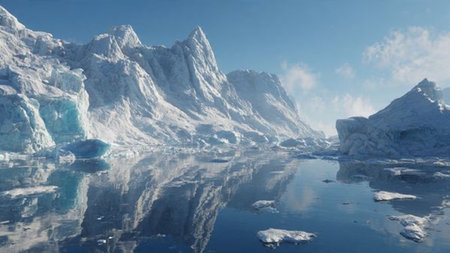 Icebergs floating in the ocean. 3d render illustration.