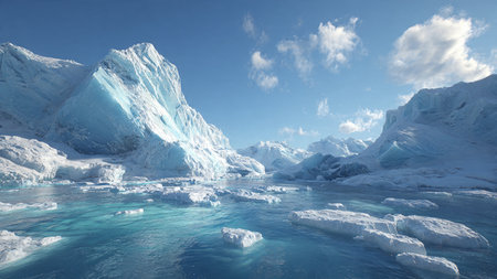 icebergs in the ocean with blue sky - 3d illustration