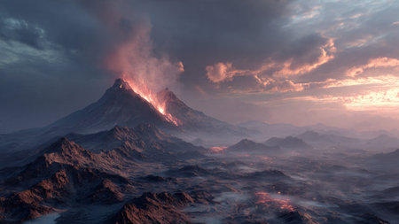 Mountain and sunset. 3D illustration.