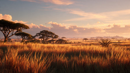 Sunset over the Okavango Delta in Botswanaの写真素材