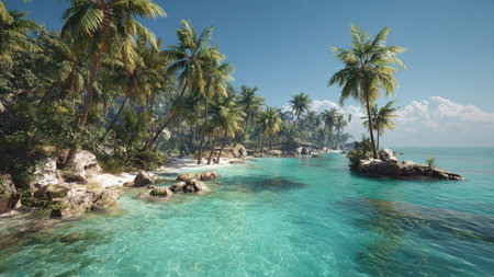 Tropical beach with coconut palm trees and turquoise water