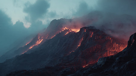 Volcanic eruption of Mount Etna in Sicily, Italy.