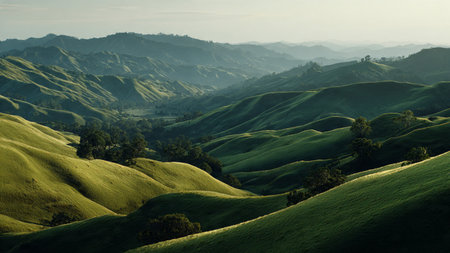 Sunset in the hills of California, USA. Beautiful summer landscape.の写真素材