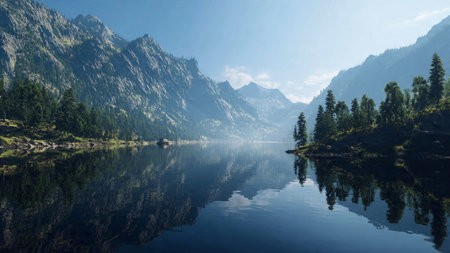 Panoramic view of the mountain lake in the Alps, Austria