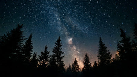 Milky way over the forest. Night sky with stars and milky way