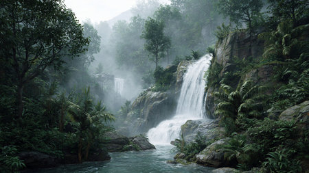Beautiful waterfall in the rainforest of the Himalayas, Nepal