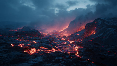 Calm rolling clouds above a peaceful countryside.の写真素材