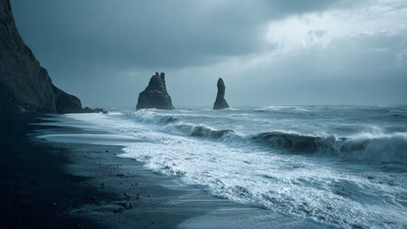 A peaceful riverside path surrounded by blooming wildflowers.の写真素材