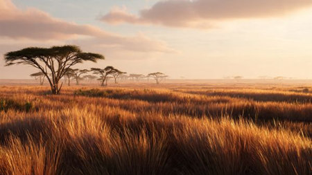 A peaceful countryside farm surrounded by green hills.の写真素材