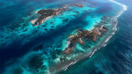 A warm tropical afternoon with vibrant blue skies.の写真素材