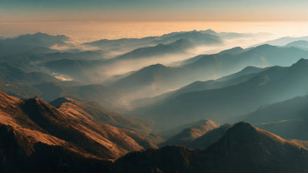 A peaceful room glowing with warm film-style light and festive golden tree decor.の写真素材