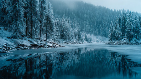 A magnificent glacier stretching beneath towering peaks.の写真素材