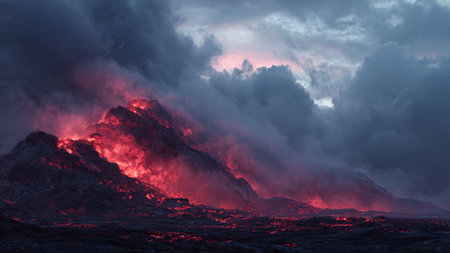 A warm, inviting room filled with evergreen garland, scattered toys, and a magical glowing tree.の写真素材
