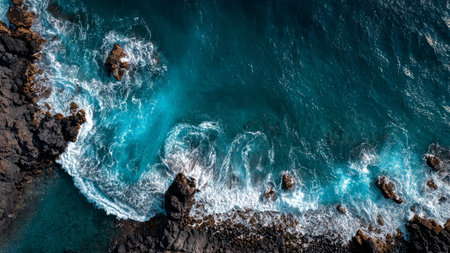 A calm lake surrounded by mountain wildflowers.の写真素材