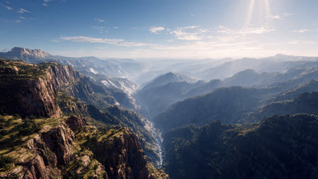 A misty rainforest path covered in fallen leaves.の写真素材