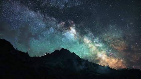 A starry sky over a mountain range.