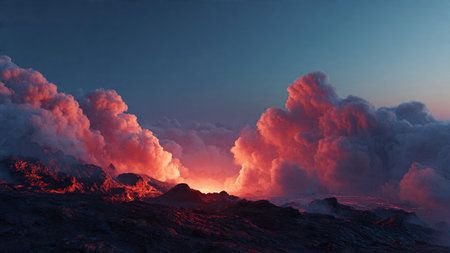 High mountain peaks rising into bright blue skies.の写真素材