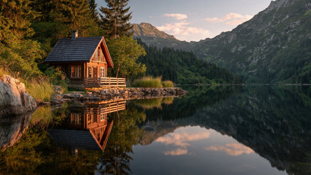 A river reflecting the fiery colors of a glowing sunset.の写真素材