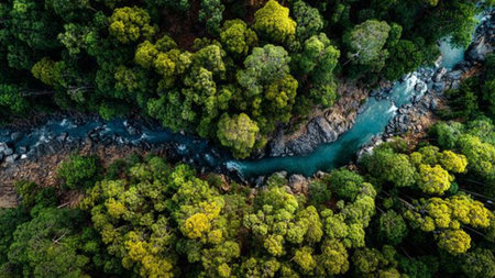 A beautiful mossy forest with soft green light.の写真素材