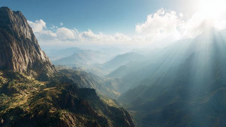 A tropical beach lined with swaying coconut palms.の写真素材
