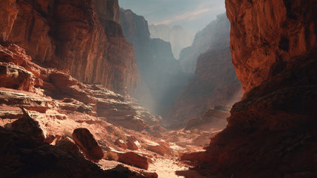 A peaceful beige room with soft lighting illuminating evergreen dの写真素材