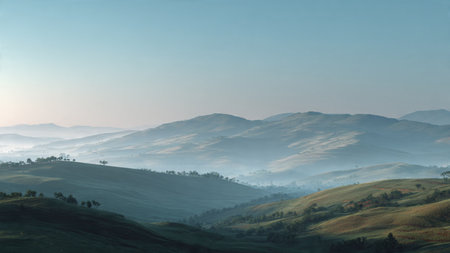 Ever-green forests stretching toward distant mountains.