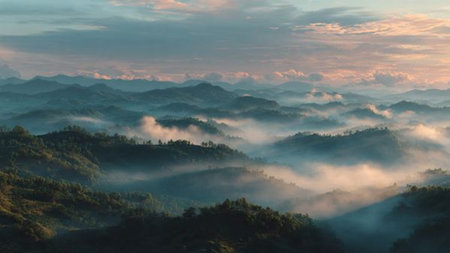 A stunning ridge lit by the soft glow of the setting sun.の写真素材
