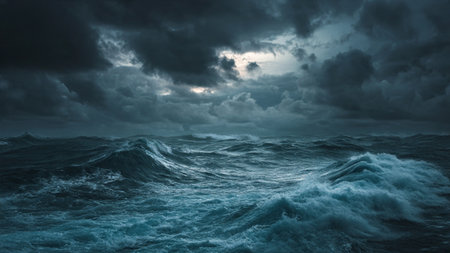 A dramatic cliffside overlooking a deep blue ocean.の写真素材