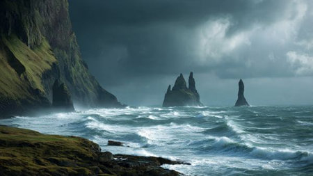 A peaceful coastline where gentle waves shimmer under the soft morning sun.