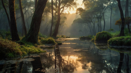 The lower greens appear rich and textured, while the upper canopy bursts with vivid light.の写真素材