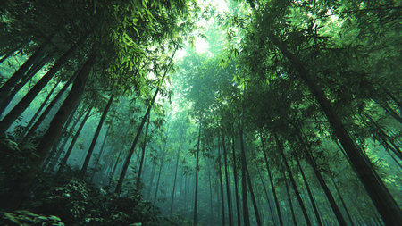 A serene Christmas-themed family room with warm beige tones and soft golden film-style lighting.の写真素材