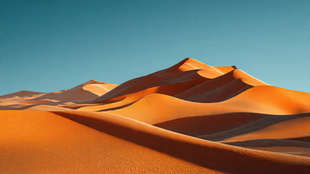 A vast expanse of sand dunes under a clear blue sky.の写真素材