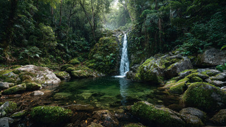 A peaceful riverside with smooth stones and clear water.