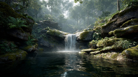 A magical forest glowing with soft firefly lights.