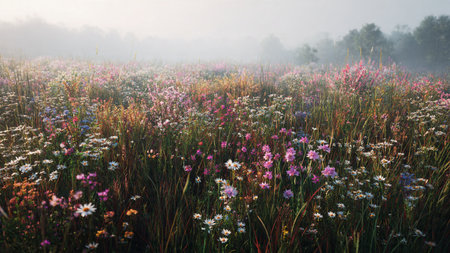 Mist softens the edges of the waterfall as it falls into a tranquil blue pool.の写真素材
