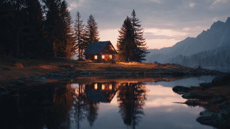 A vibrant sunrise painting the sky with shades of orange and pink above quiet meadows.の写真素材