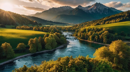 The lower section glows with wet moss and vivid green ferns clinging to stones.の写真素材