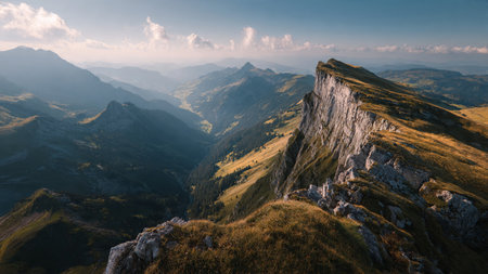 The bottom ferns curl upward, meeting the mist from a tall waterfall rising into a luminous tangle of leaves.の写真素材