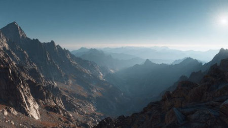 Patches of sky blue appear between treetop leaves, mixing with rising mist.の写真素材