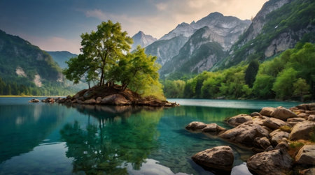 The canopy creates an intricate web of overlapping leaves.の写真素材