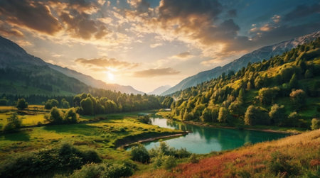 The canopy shimmers with touches of cerulean sky peeking between overlapping tropical leaves.の写真素材