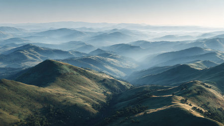 The waterfall features dynamic painterly textures blending turquoise and white, rising into a bright green canopy.の写真素材